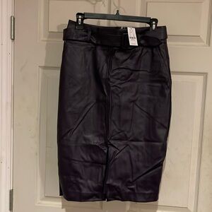 Beautiful Purple Plum Belted Leather Pencil Skirt